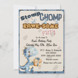 Convites Festa de aniversário Rawr do Dinossauro Azul