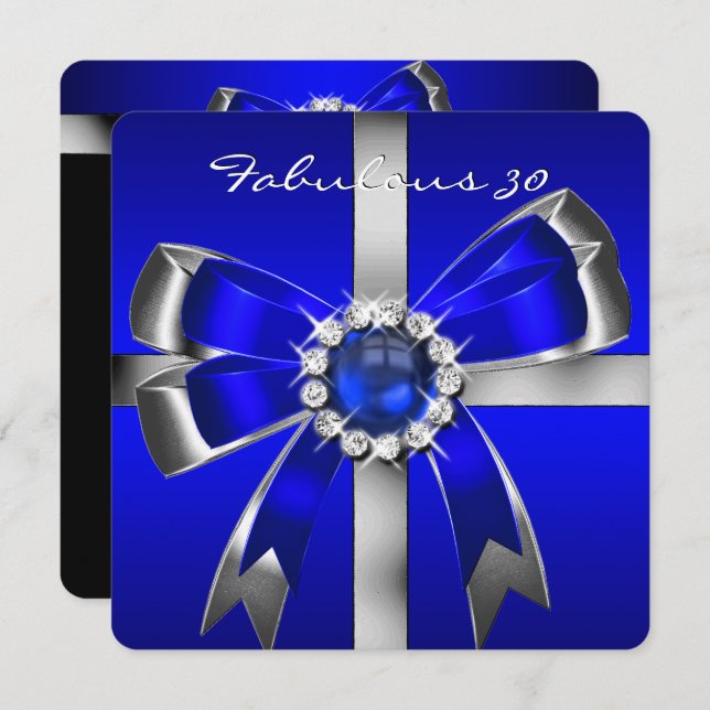 Convites Festa de aniversário Real de Prata Azul 30 (Frente/Verso)