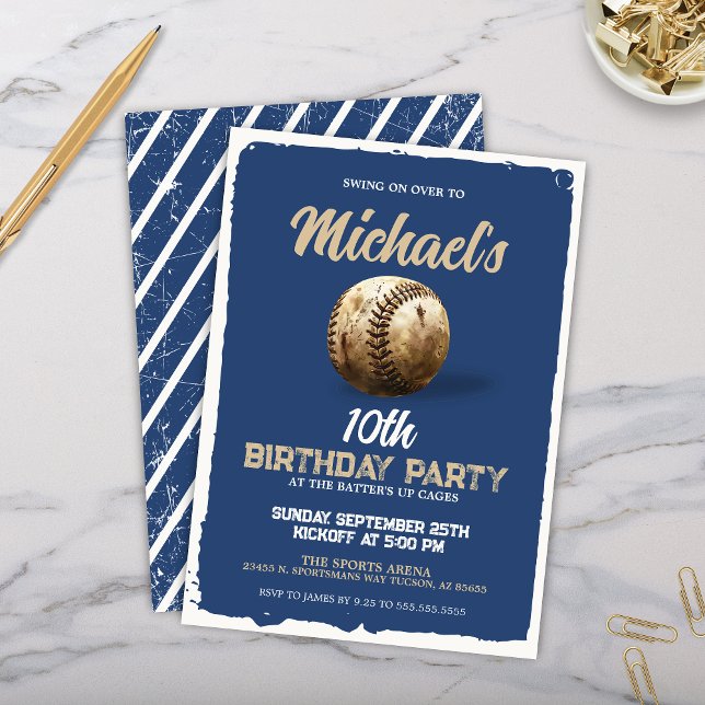 Convites Festa de aniversário Real de Tema Azul de Baseball (Vintage royal blue baseball theme party invitation for boy baseball birthday party invites)