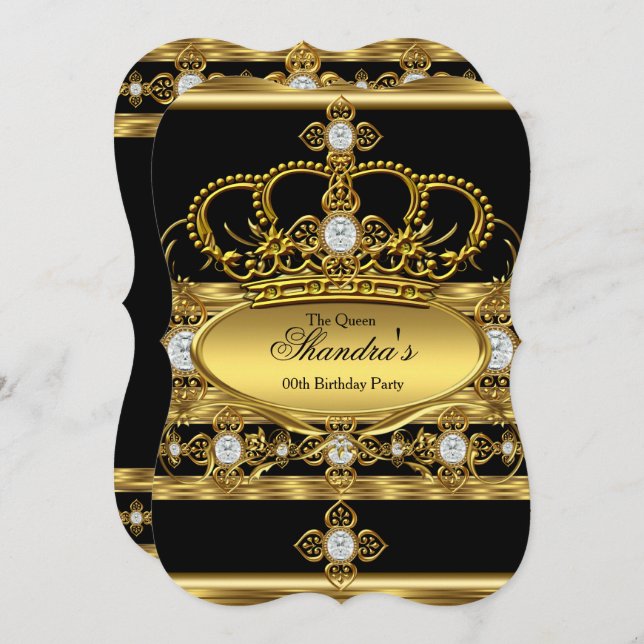 Convites Festa de aniversário Real Dourada da Coroa de Diam (Frente/Verso)