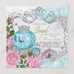 Convites Festa de aniversário Real Rosa e Teal Blue Princes