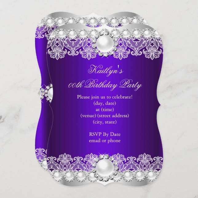 Convites Festa de aniversário Real Roxo Roxo-Roxo (Frente/Verso)