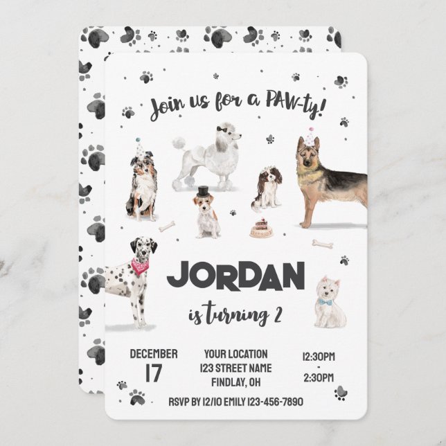 Convites Festa de aniversário Realística de Cães de Água, Q (Frente/Verso)