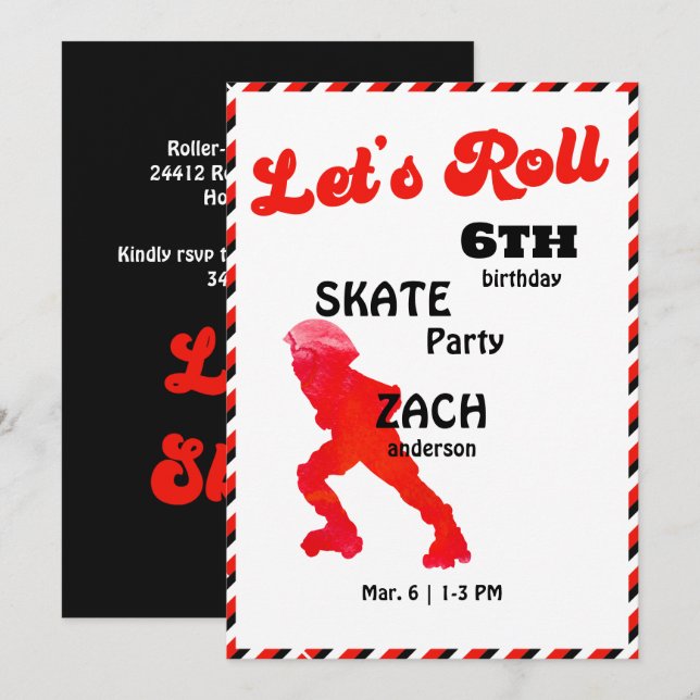 Convites Festa de Aniversário Red & Black Let's Roll (Frente/Verso)