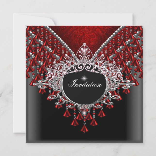 Convites Festa de aniversário Red Black Silver (Frente)
