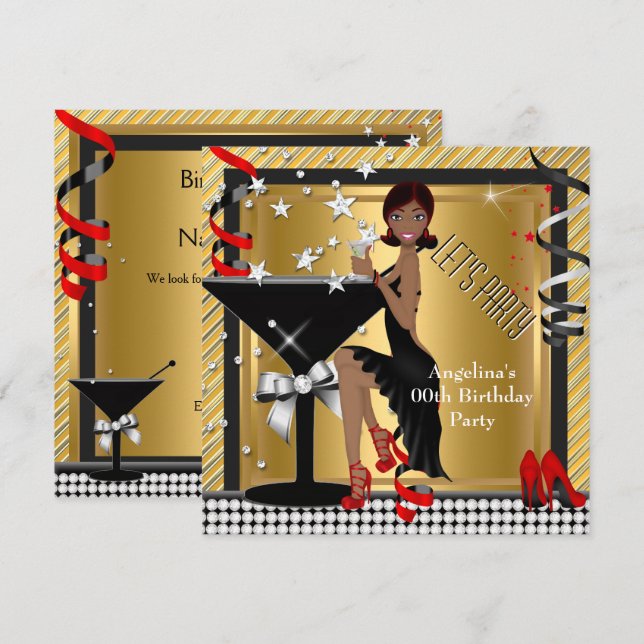 Convites Festa de aniversário Red Dourada Silver Black Mart (Frente/Verso)