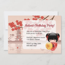 Festa de aniversário Red Sakura Kokeshi Doll Cute