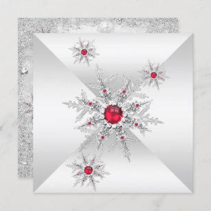 Convites Festa de aniversário Red Snowflakes Winter Wonderl