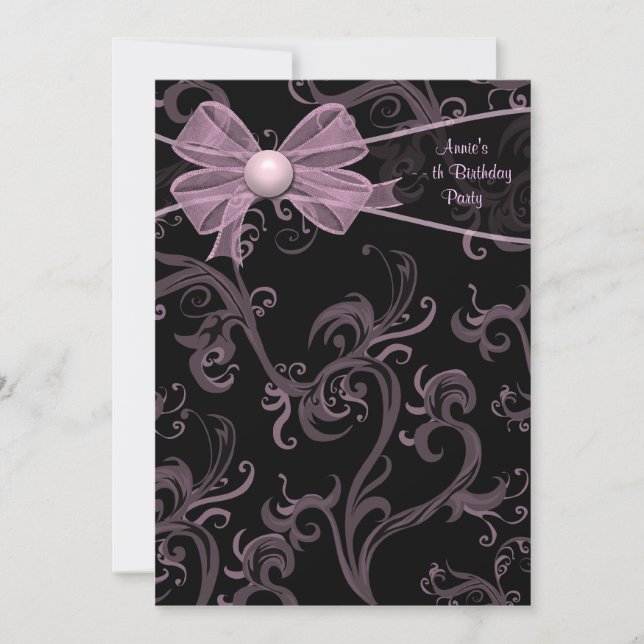 Convites Festa de Aniversário Redemoinho Preto Rosa (Frente)