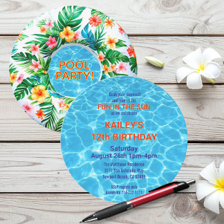 Convites Festa de Aniversário Redonda com Boia de Piscina T