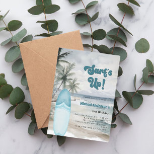 Convites festa de aniversário retrô de prancha de surfe do 