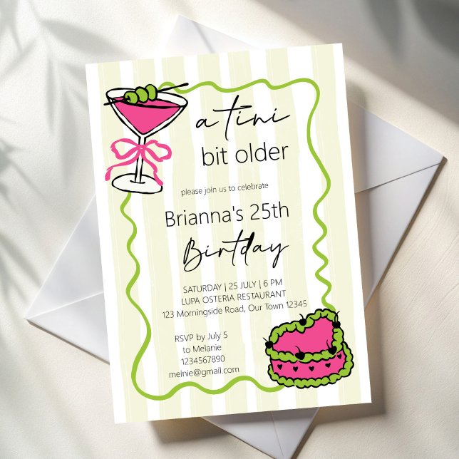 Convites Festa de aniversário retrô manual mais antiga do T (a Tini bit older handrawn wavy border whimsical retro birthday party invitation cards template)