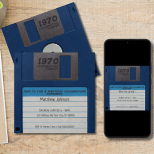 Convites Festa de aniversário retroativa, disquete