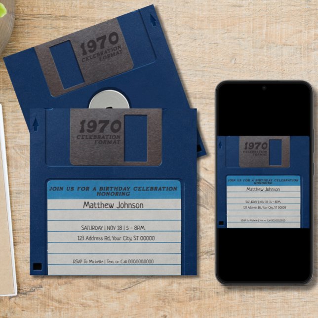 Convites Festa de aniversário retroativa, disquete (Criador carregado)