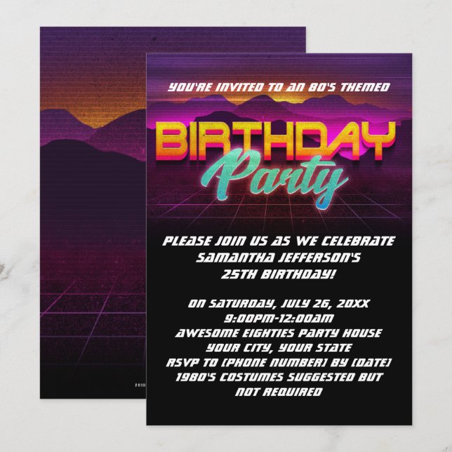 Convites Festa de aniversário Retroprotetora dos anos 80 (Frente/Verso)
