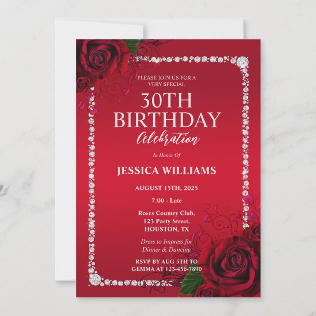 Convites Festa de Aniversário Romântica com Rosas Decorativ (Frente)
