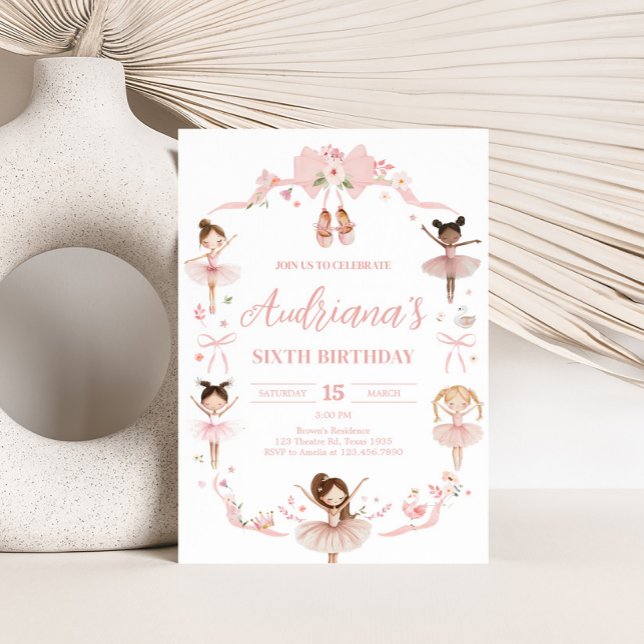 Convites Festa de aniversário Rosa Ballerina (Pink Coquette Ballerina Birthday Party Invitation)