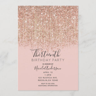 Convites Festa de Aniversário Rosa Bege e Dourado Rose com 