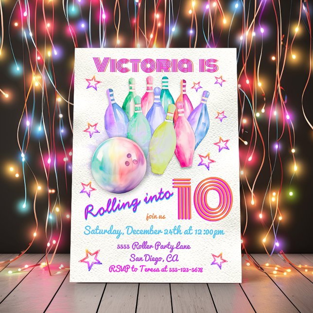 Convites Festa de aniversário rosa de corante feminino (Criador carregado)