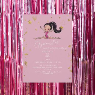 Convites Festa de Aniversário Rosa de Ginástica Tumble & Tw