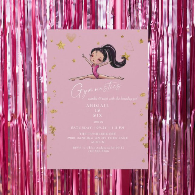 Convites Festa de Aniversário Rosa de Ginástica Tumble & Tw (Criador carregado)