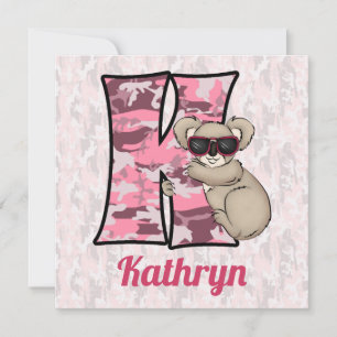 Convites Festa de aniversário rosa do Monograma K Kid