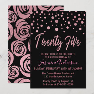 Convites Festa de aniversário Rosa Dourada Faux Foil 25 na 