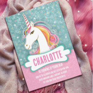 Convites Festa de aniversário Rosa e Azul Unicórnio