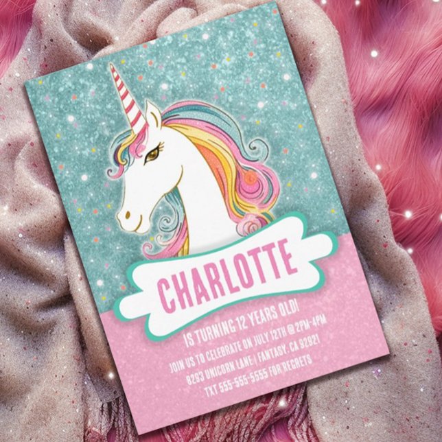 Convites Festa de aniversário Rosa e Azul Unicórnio (Criador carregado)