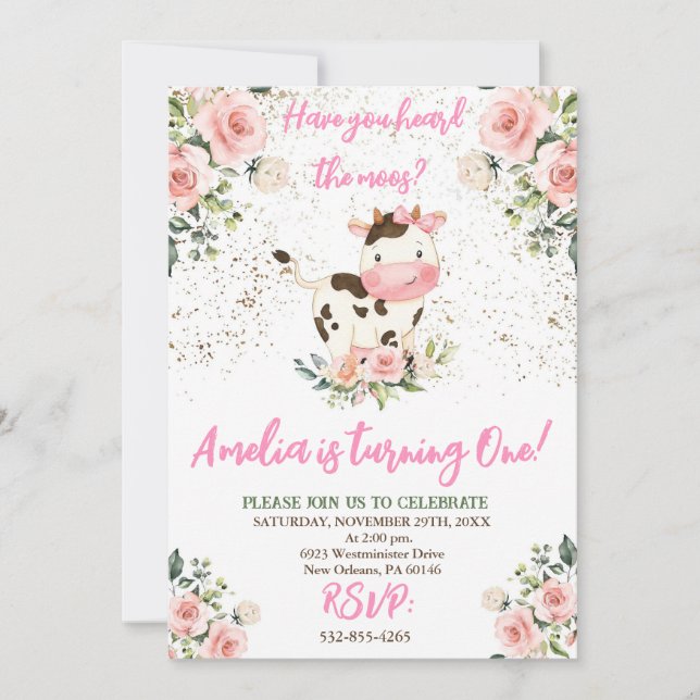 Convites Festa de aniversário, Rosa e Dourada, Aniversário (Frente)