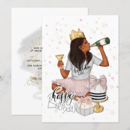 Convites Festa de aniversário rosa e Dourada de moça africa