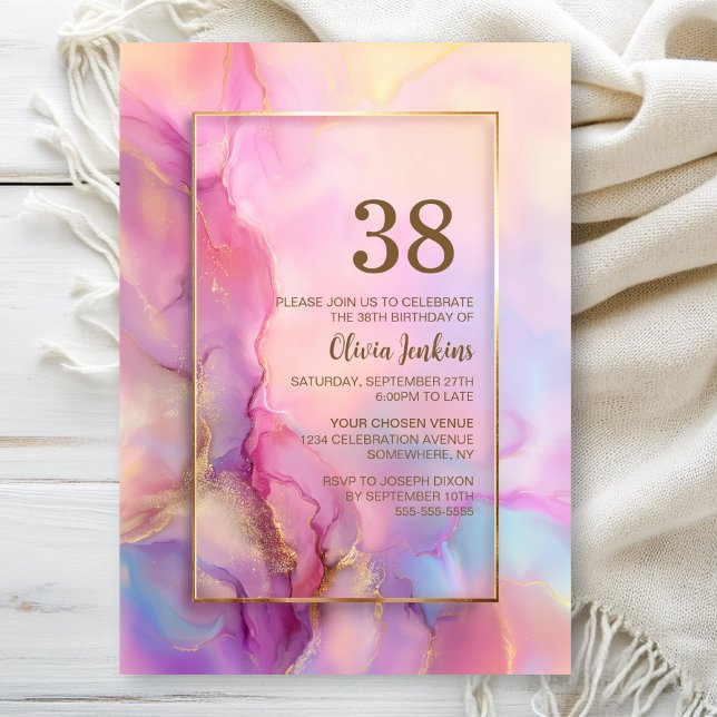 Convites Festa de Aniversário Rosa e Dourado para Qualquer  (Criador carregado)