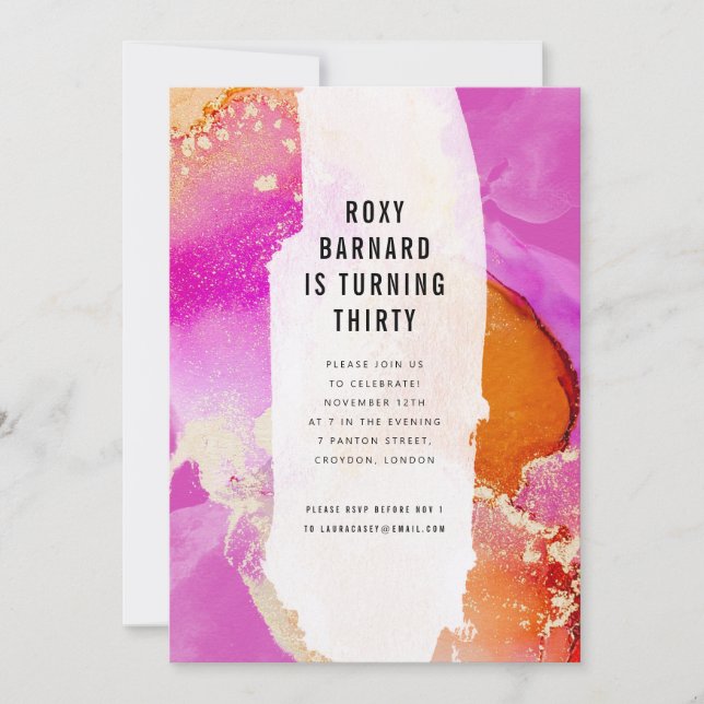 Convites Festa de aniversário rosa e laranja vibrante moder (Frente)