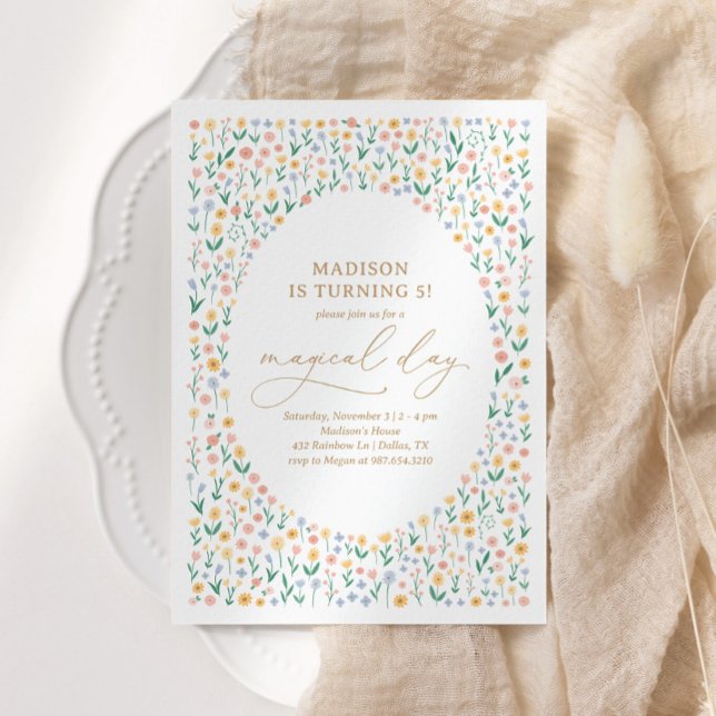 Convites Festa de aniversário Rosa Floral Garden Girl (Criador carregado)