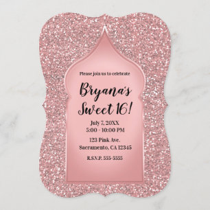 Convites Festa de Aniversário Rosa Glitter Dourado Rosa Gla