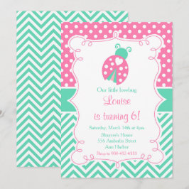 Convites Festa de aniversário Rosa Ladybug Ladybird