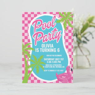Convites festa de aniversário rosa malibu na piscina