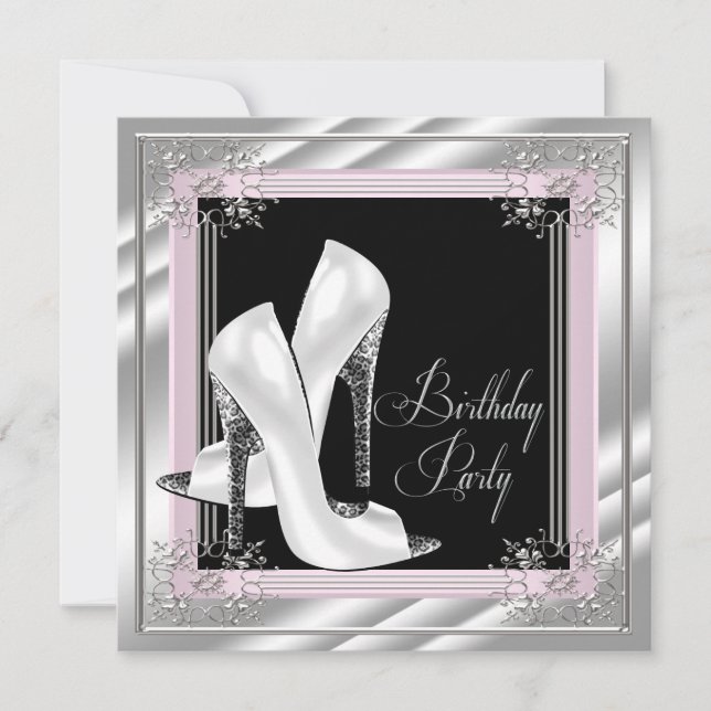 Convites Festa de aniversário rosa pálido (Frente)