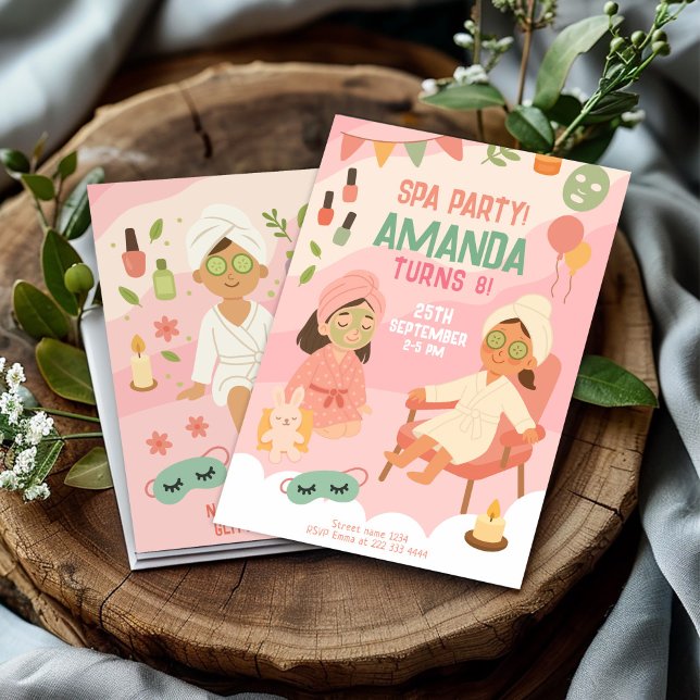 Convites Festa de Aniversário Rosa Pastel Fofo Spa (Criador carregado)