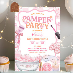Convites Festa de Aniversário Rosa Pastel Retro Spa Mimada