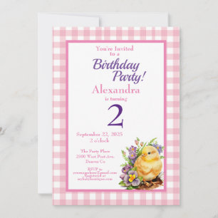 Convites Festa de aniversário rosa Pintinho bebê