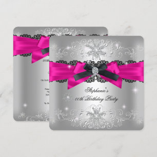 Convites Festa de Aniversário Rosa Quente Arco Preto Brilho