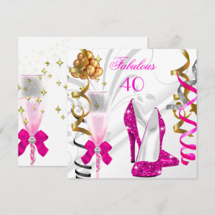 Convites Festa de Aniversário Rosa Quente Dourado Branco Fa