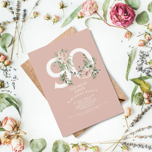 Convites Festa de aniversário rosa rosa rosa elegante 90