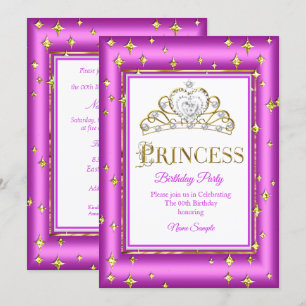 Convites Festa de Aniversário Rosa Roxo Princesa Dourada