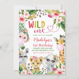 Convites Festa de aniversário Rosa Safari Wild One Girl