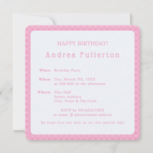 Convites Festa de aniversário Rosa Simples Elegante Persona