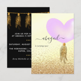 Convites Festa de aniversário roxa e Dourada e rosa