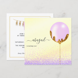 Convites Festa de aniversário roxa e Dourada e rosa