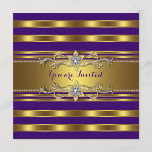 Convites Festa de Aniversário Roxa e Dourada Elegante